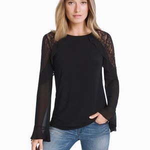 WHBM - Black Lace Top With Bell Sleeves - Size Medium